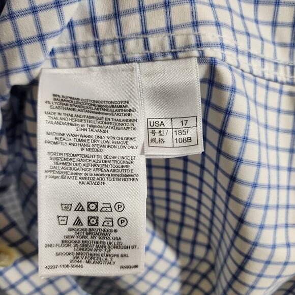 Brooks Brothers NWOT Regent fit non-iron blue check long sleeve shirt mens sz 17 - Picture 8 of 13